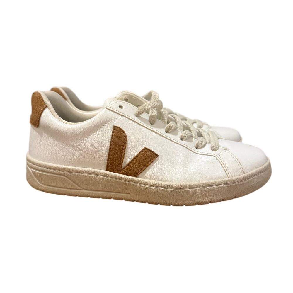 VEJA V-12 Leather White Camel Sneakers Women's Sz. 7 - Picture 2 of 8